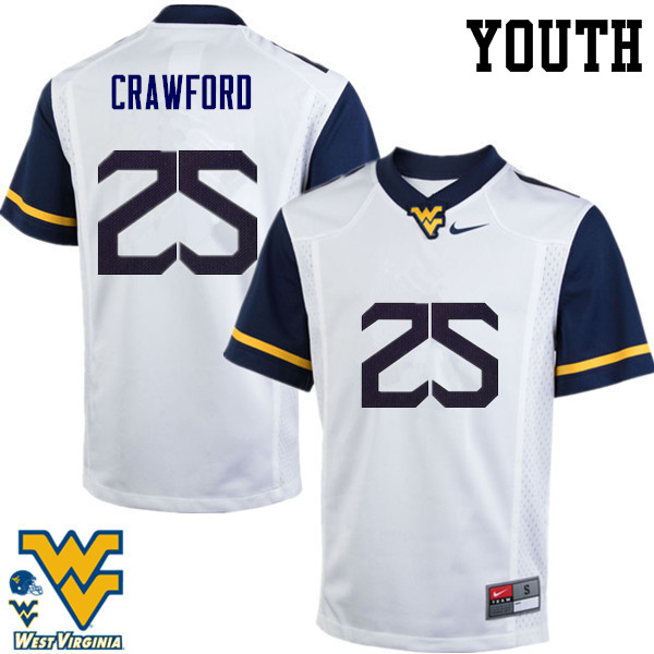NCAA Youth Justin Crawford West Virginia Mountaineers White #25 Nike Stitched Football College Authentic Jersey TZ23W84SS